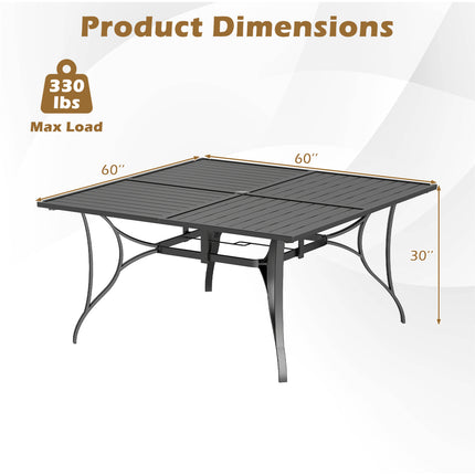 Patio Dining Table for 8 with Umbrella Hole for Porch Lawn-Black