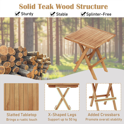 Patio Folding Side Table with X-shaped Legs and Slatted Tabletop