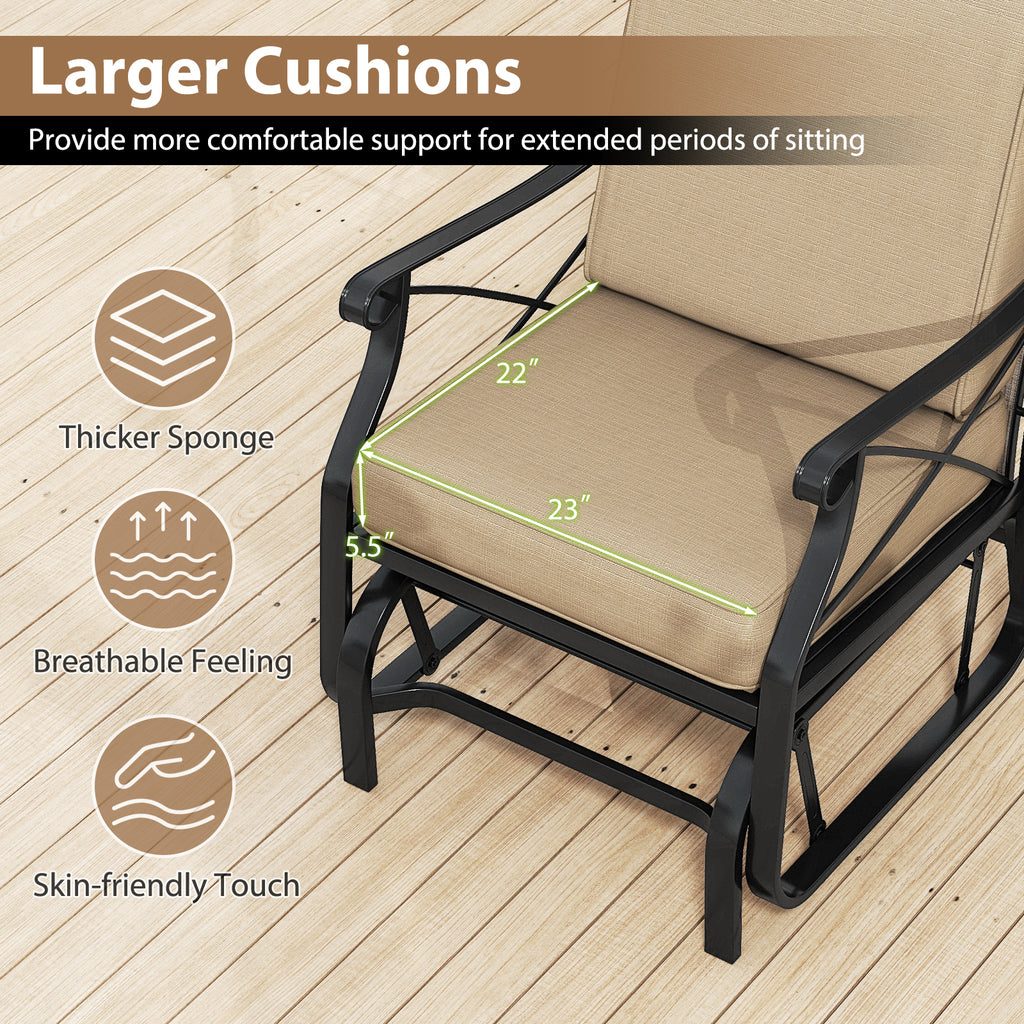 Fauteuil à bascule de jardin avec cadre en métal et coussins épais - Marron