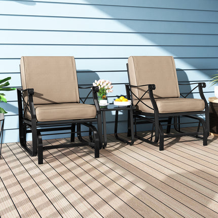 Patio Glider Rocking Chair with Metal Frame and Thick Cushions-Brown