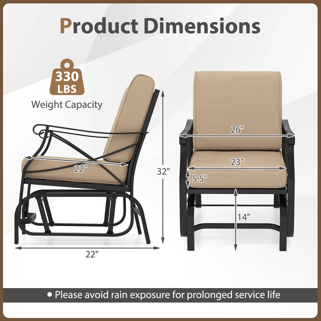 Fauteuil à bascule de jardin avec cadre en métal et coussins épais - Marron