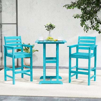 Patio HDPE Adirondack Bar Chairs Set of 2 with Wide Armrests-Turquoise