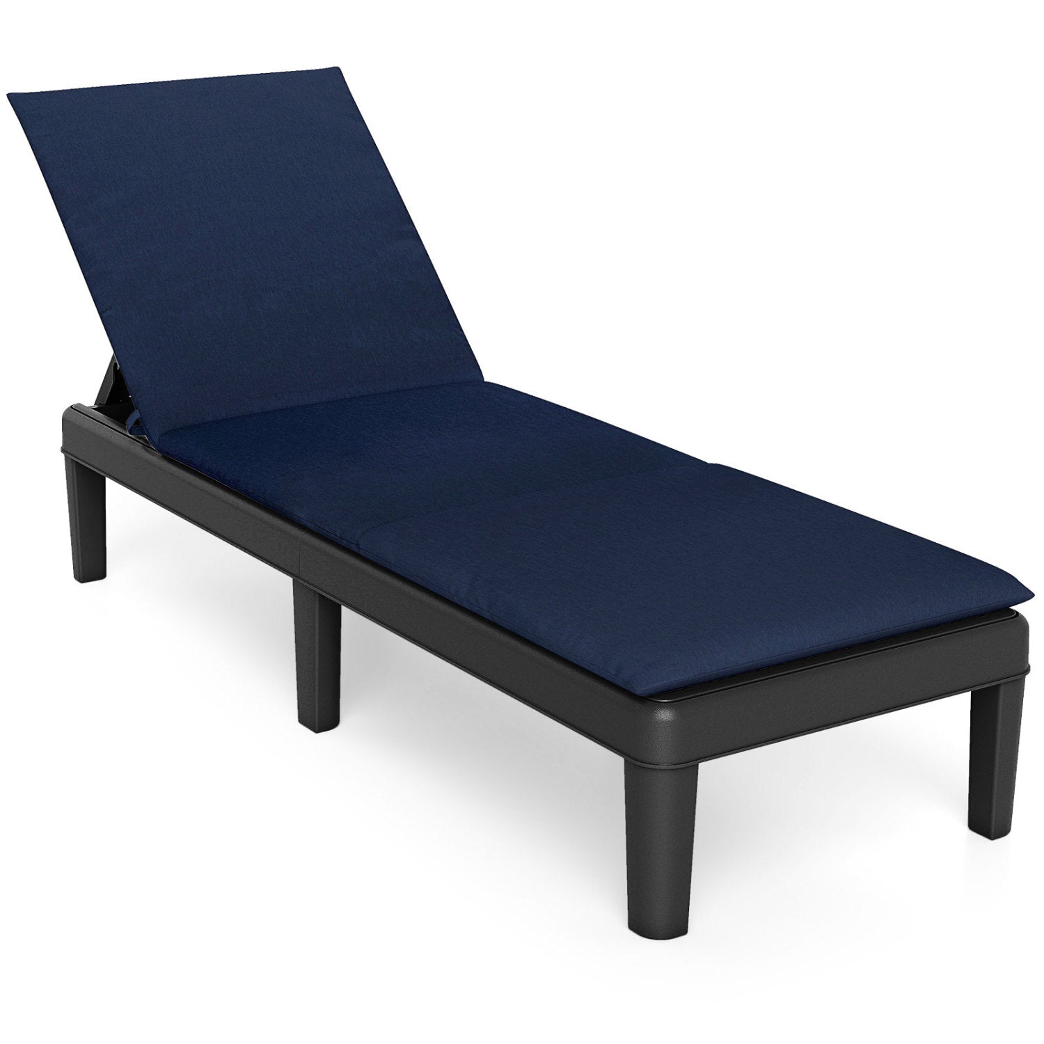 Chaise longue de patio avec dossier réglable à 3 positions et coussin – Bleu