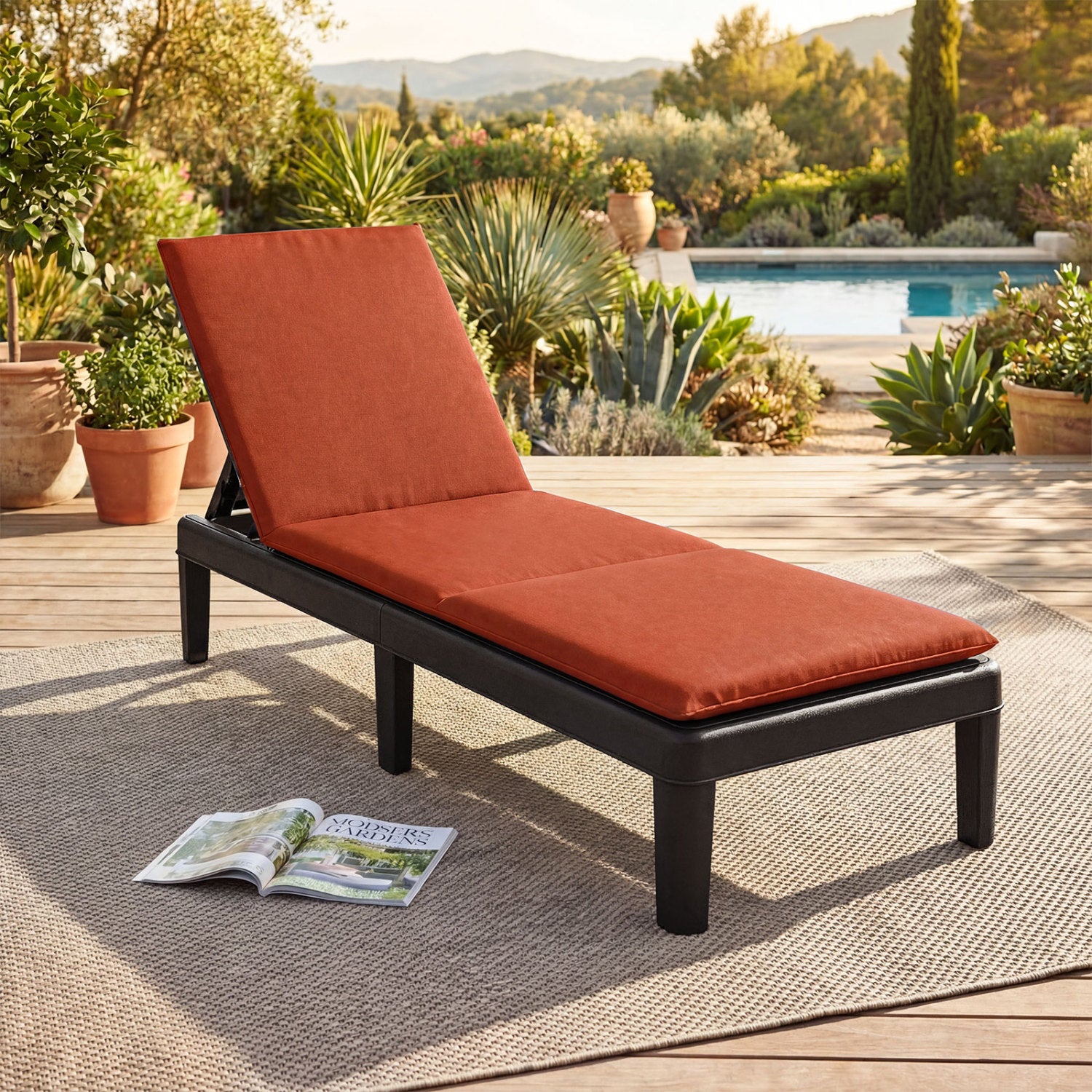 Chaise longue de patio avec dossier réglable à 3 positions et coussin – orange