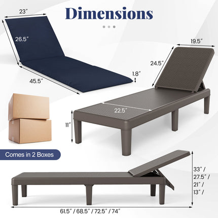 Patio Lounge Outdoor Recliner Chair with Cushion 3-Position Adjustable Backrest-Navy