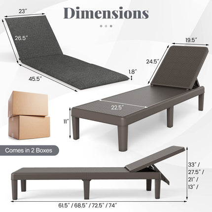Patio Lounge Outdoor Recliner Chair with Cushion 3-Position Adjustable Backrest-Gray