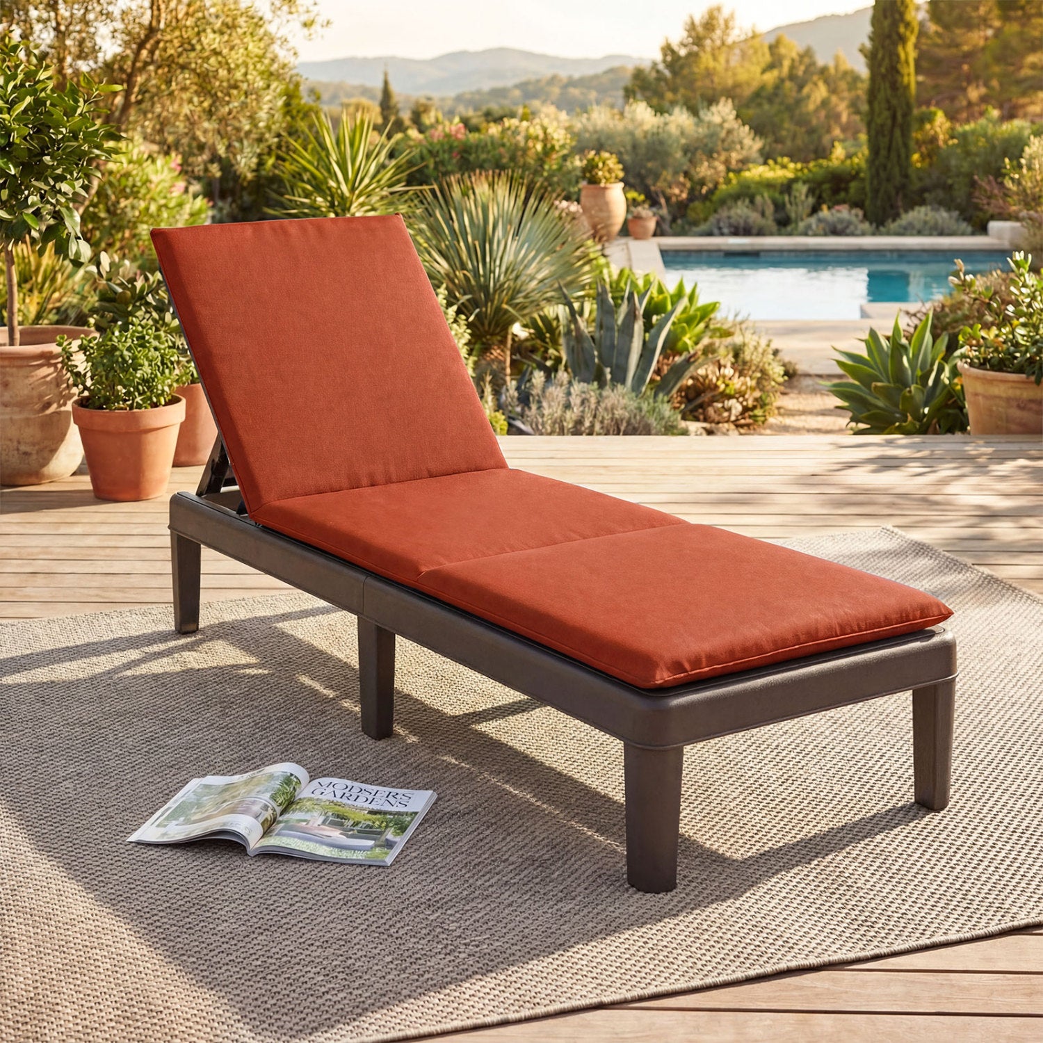 Patio Lounge Outdoor Recliner Chair with Cushion 3-Position Adjustable Backrest-Orange