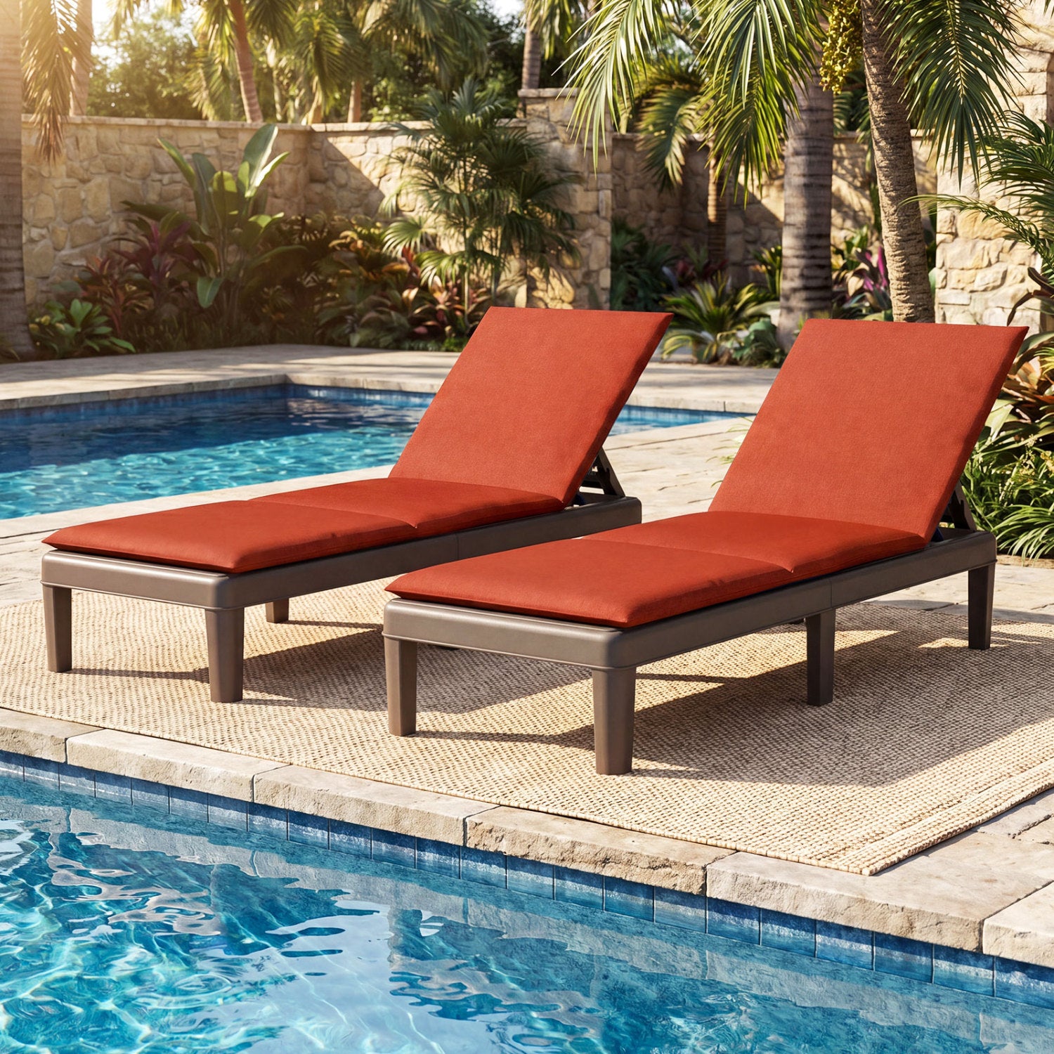 Patio Lounge Outdoor Recliner Chair with Cushion 3-Position Adjustable Backrest-Orange