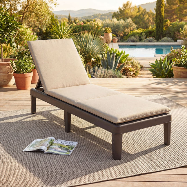 Patio Lounge Outdoor Recliner Chair with Cushion 3-Position Adjustable Backrest-Beige