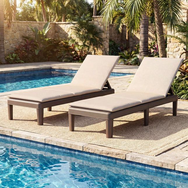 Patio Lounge Outdoor Recliner Chair with Cushion 3-Position Adjustable Backrest-Beige