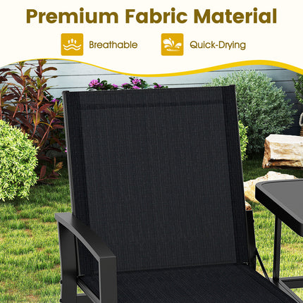 Patio Loveseat with Built-in Table with Breathable Fabric Back-Black