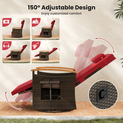 Patio Rattan 360° Swivel Recliner Chair with Adjustable Backrest and Footrest-Red