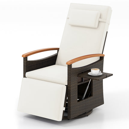 Patio Rattan 360° Swivel Recliner Chair with Adjustable Backrest and Footrest-White