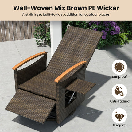 Patio Rattan 360° Swivel Recliner Chair with Adjustable Backrest and Footrest-White