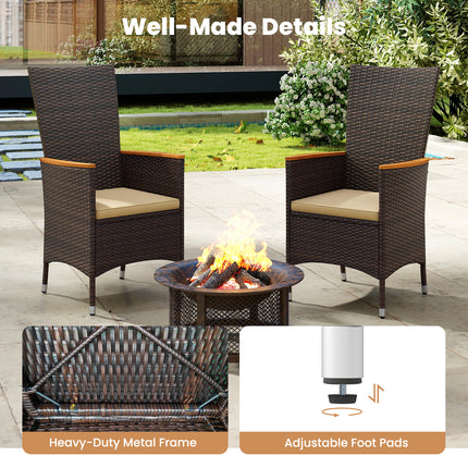 Patio Rattan Chairs Set of 4 Outdoor Wicker Dining Chairs with High Backrest-Beige