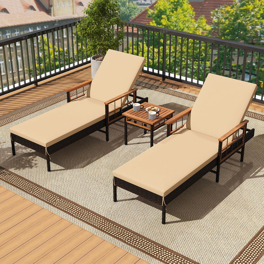 Chaise longue de patio en rotin avec dossier réglable sur 4 niveaux - Beige