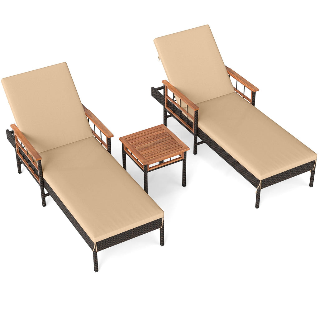 Chaise longue de patio en rotin avec dossier réglable sur 4 niveaux - Beige