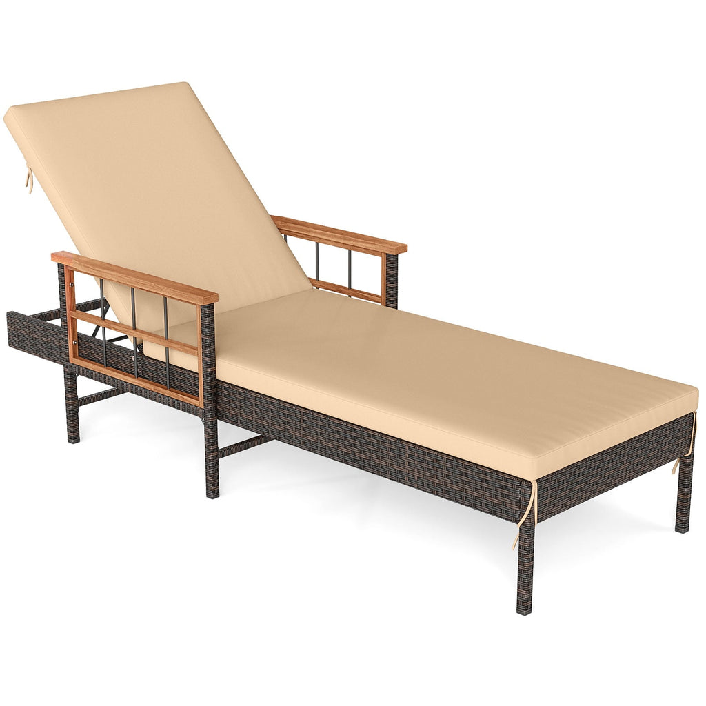 Chaise longue de patio en rotin avec dossier réglable sur 4 niveaux - Beige