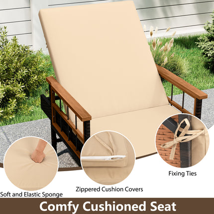 Patio Rattan Chaise Lounge with 4-Level Adjustable Backrest-Beige