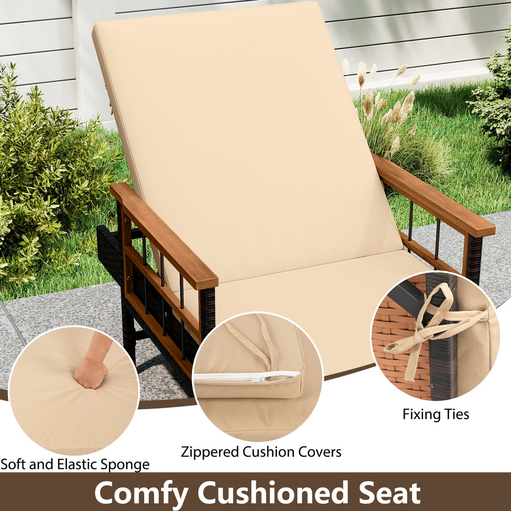 Chaise longue de patio en rotin avec dossier réglable sur 4 niveaux - Beige