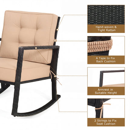 Patio Rattan Rocker Outdoor Glider Rocking Chair Cushion Lawn-Brown