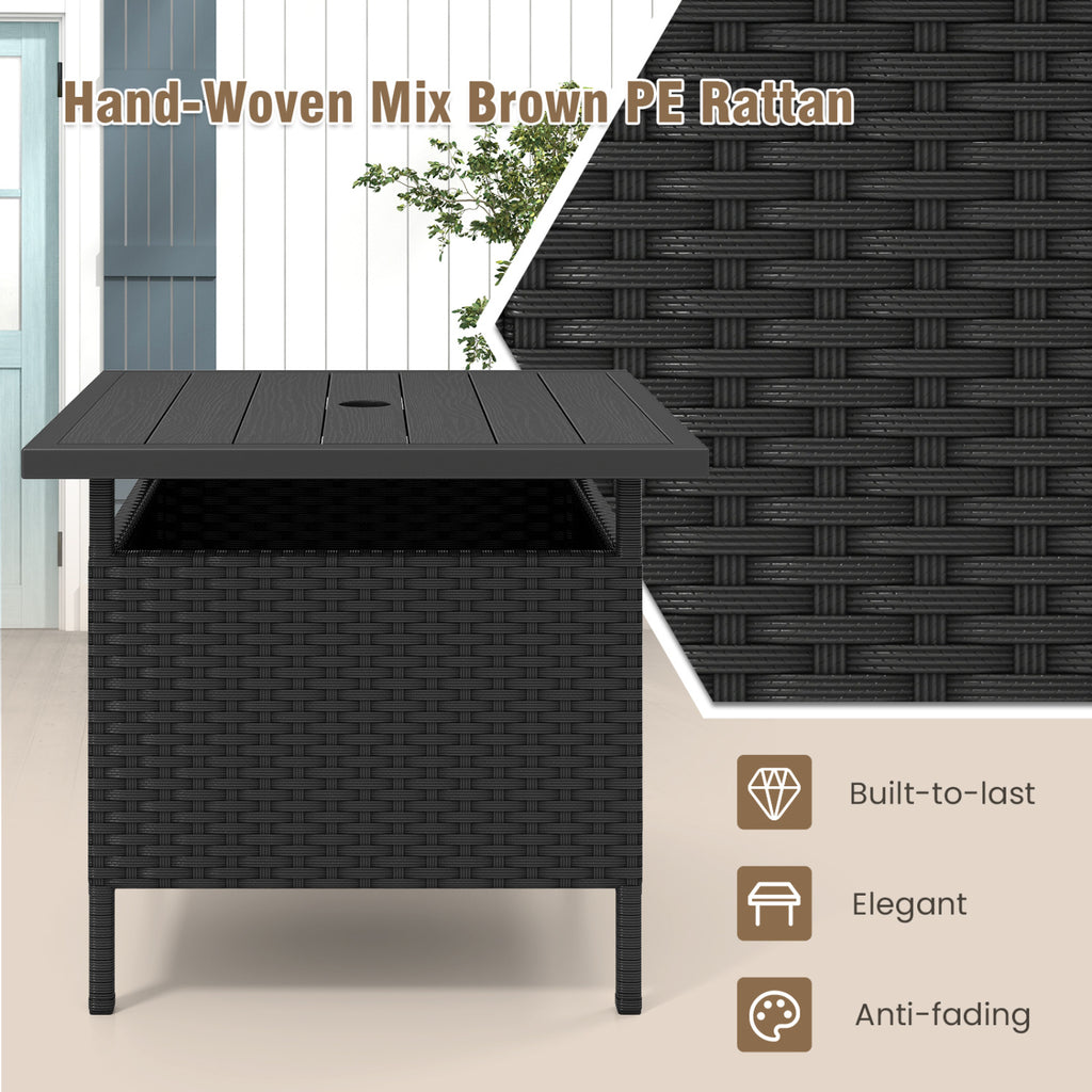 Table d'appoint carrée en osier pour patio, avec trou pour parasol, pour jardin - Noir