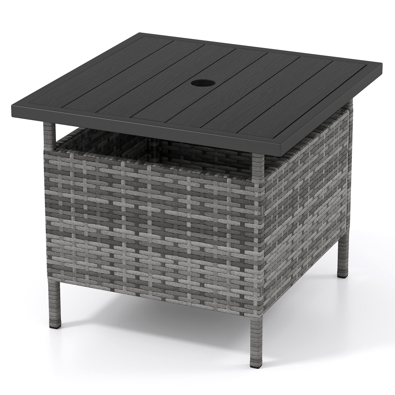 Table d'appoint carrée en osier pour patio avec trou pour parasol, pour jardin - Grise