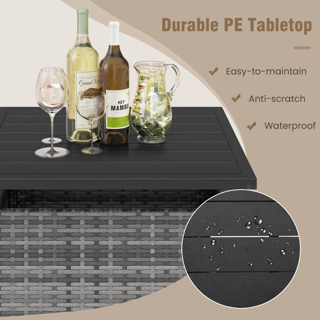 Table d'appoint carrée en osier pour patio avec trou pour parasol, pour jardin - Grise