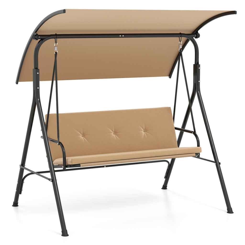 Fauteuil de jardin balancelle avec auvent réglable, coussin amovible et support en métal - Beige