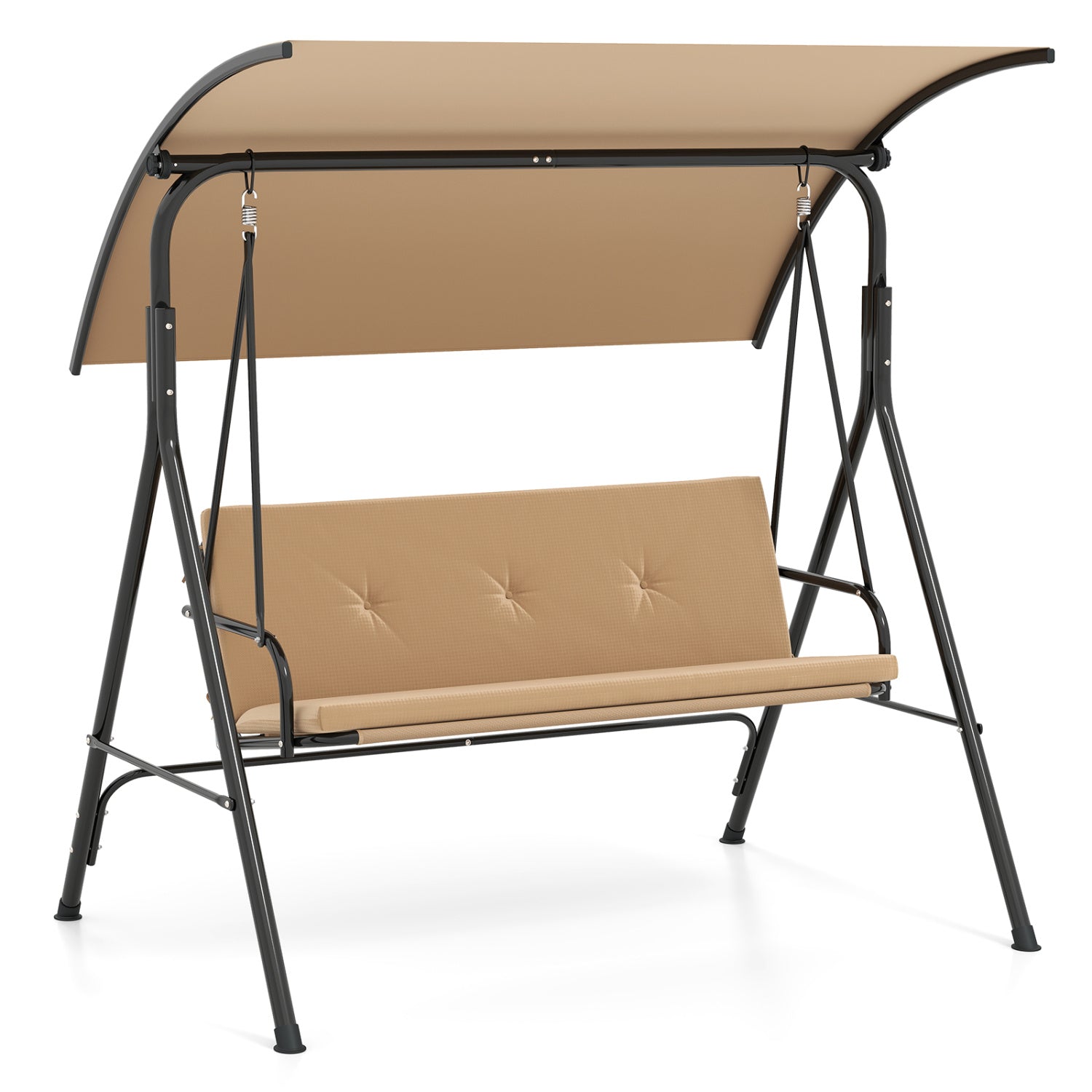 Fauteuil de jardin balancelle avec auvent réglable, coussin amovible et support en métal - Beige