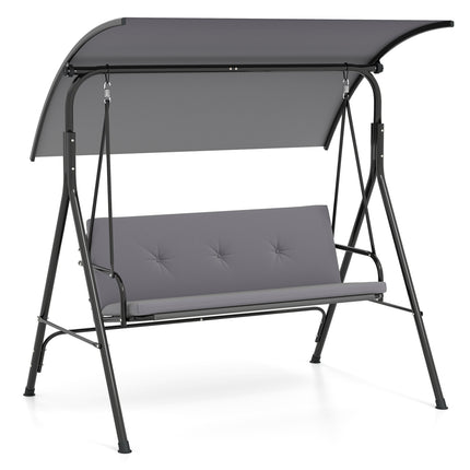 Patio Swing Chair with Adjustable Canopy & Removable Cushion and Metal Stand-Gray