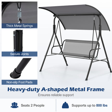 Patio Swing Chair with Adjustable Canopy & Removable Cushion and Metal Stand-Gray