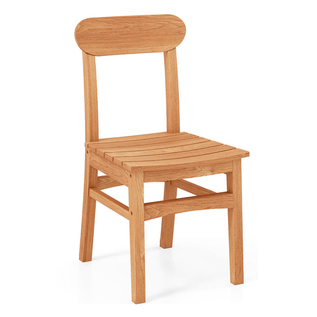 Patio Teak Wood Chair Armless Dining Chair with Slatted Seat