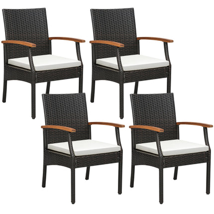 Patio Wicker Chair with Soft Zippered Cushion-Set of 4