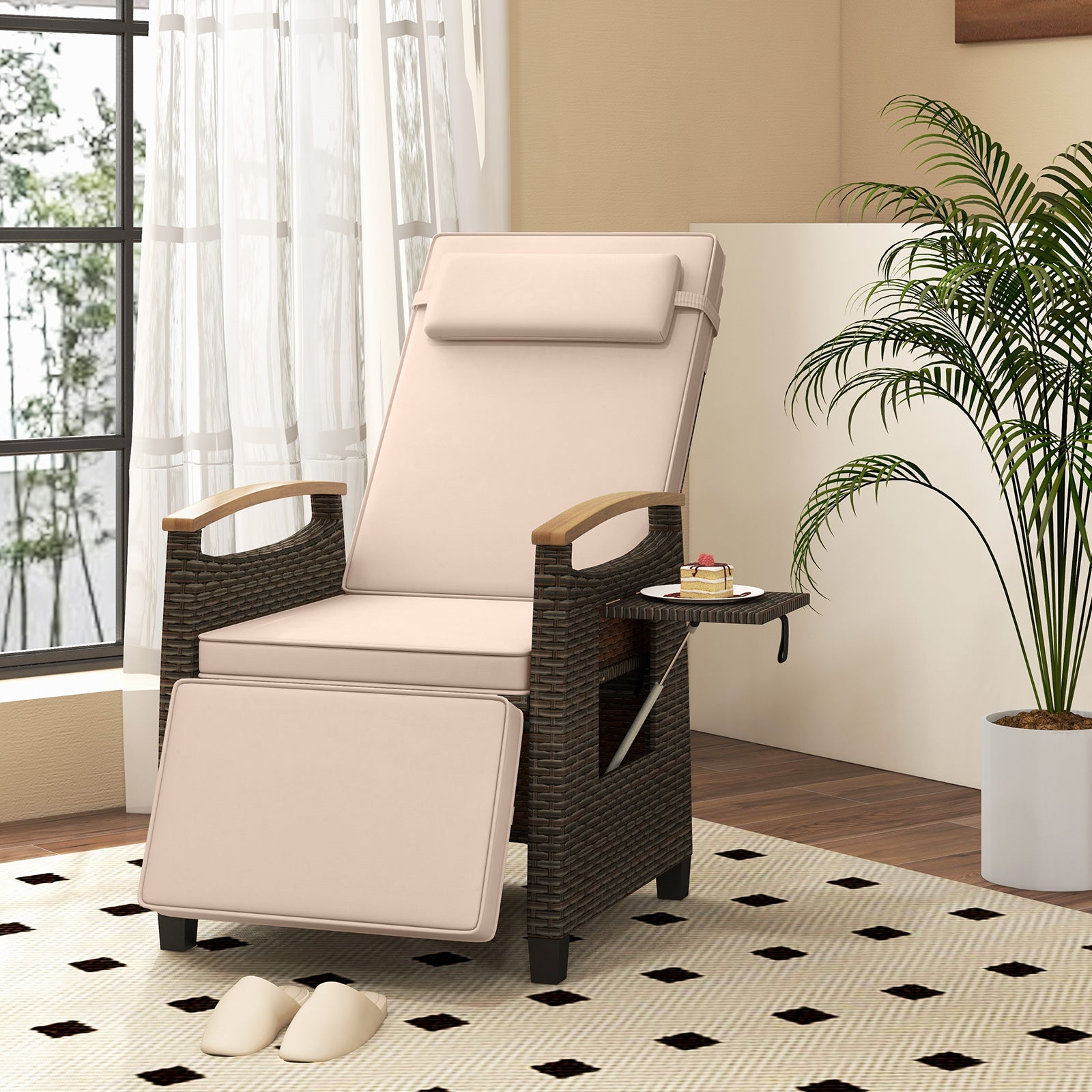 Patio Wicker Recliner Chair with Adjustable Backrest and Footrest-Brown