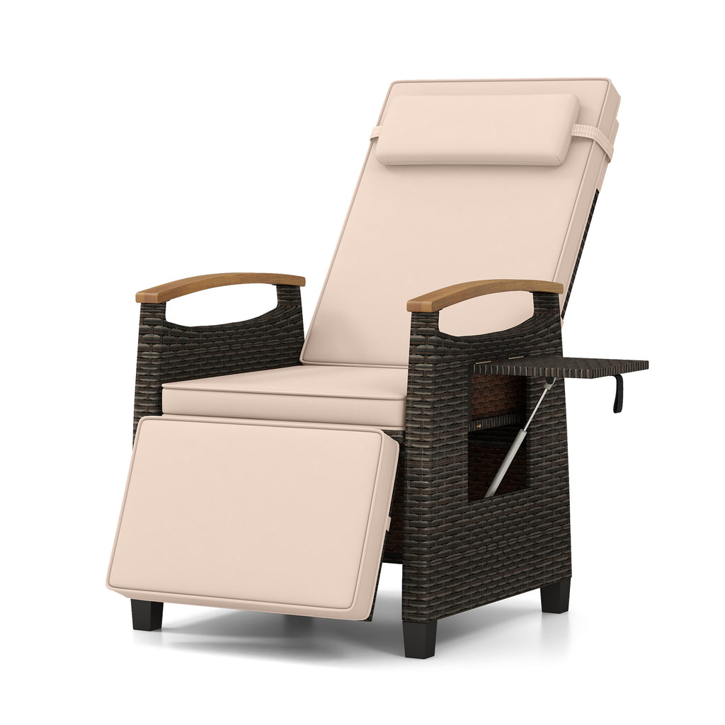 Patio Wicker Recliner Chair with Adjustable Backrest and Footrest-Brown