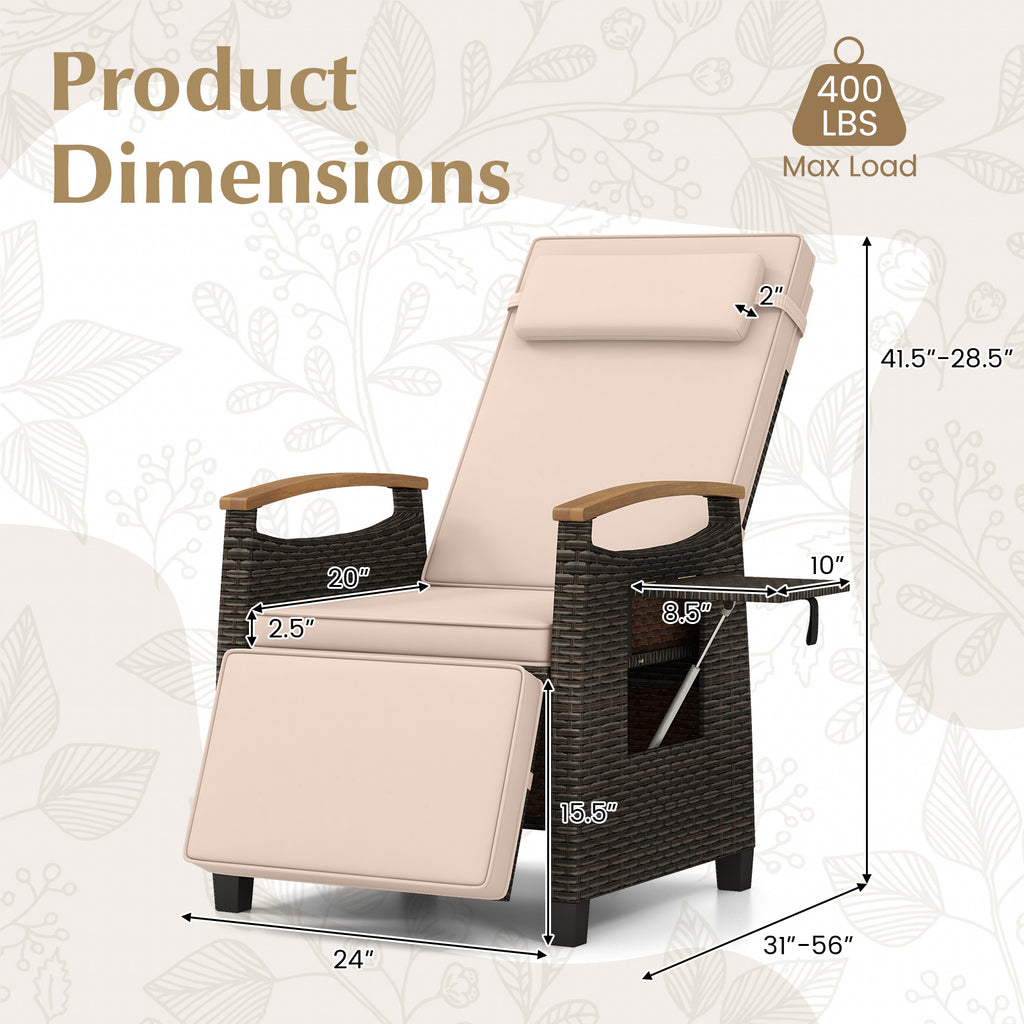 Patio Wicker Recliner Chair with Adjustable Backrest and Footrest-Brown