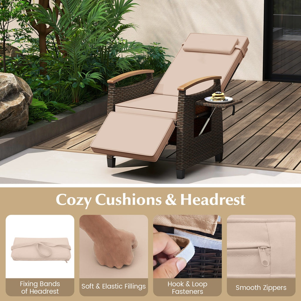 Patio Wicker Recliner Chair with Adjustable Backrest and Footrest-Brown