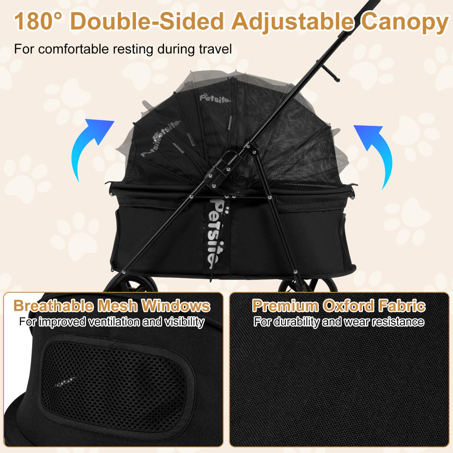 Pet Stroller for Small Medium Dogs Foldable with One-Step Rear Brake and Canopy-Black