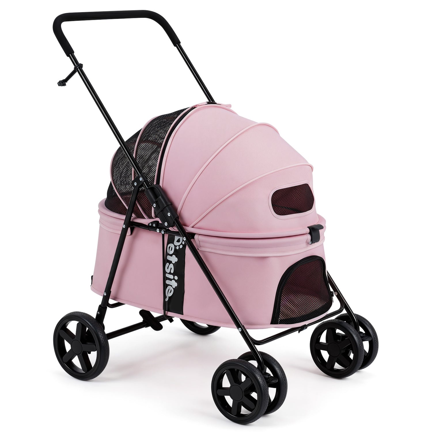 Pet Stroller for Small Medium Dogs Foldable with One-Step Rear Brake and Canopy-Pink