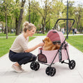 Pet Stroller for Small Medium Dogs Foldable with One-Step Rear Brake and Canopy-Pink