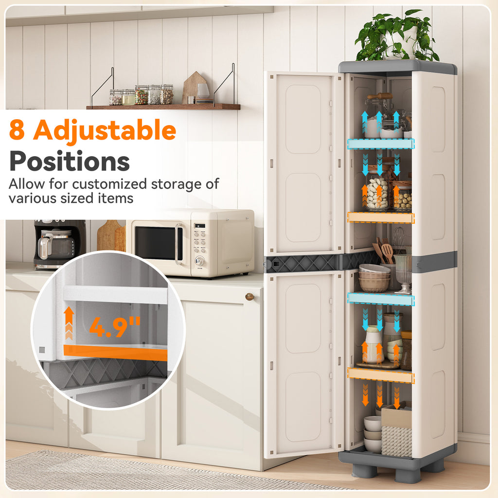 Plastic Kitchen Pantry with 4 Adjustable Shelves and Single Door for Living Room and Kitchen-Gray