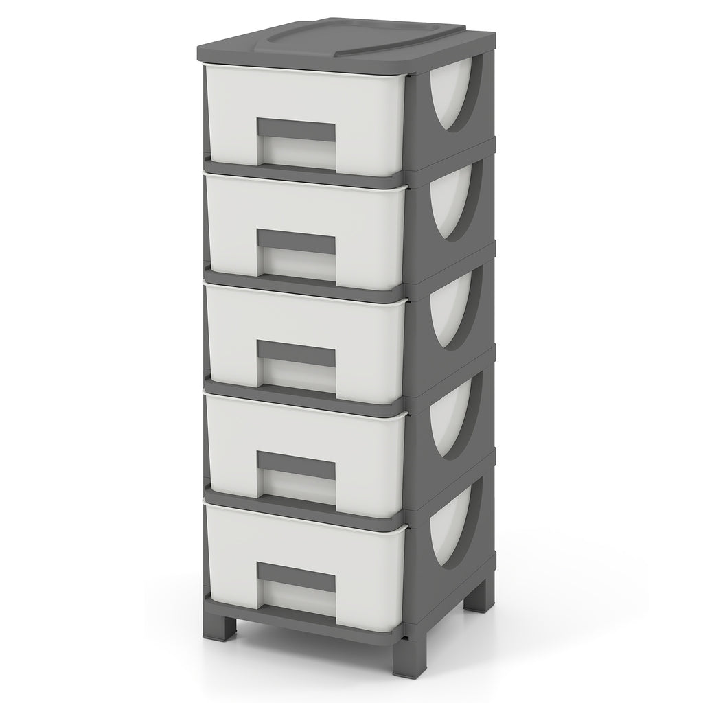 Plastic Storage Organizer with Handles and Compact Drawer Cabinet Side Table for Bedroom-Gray