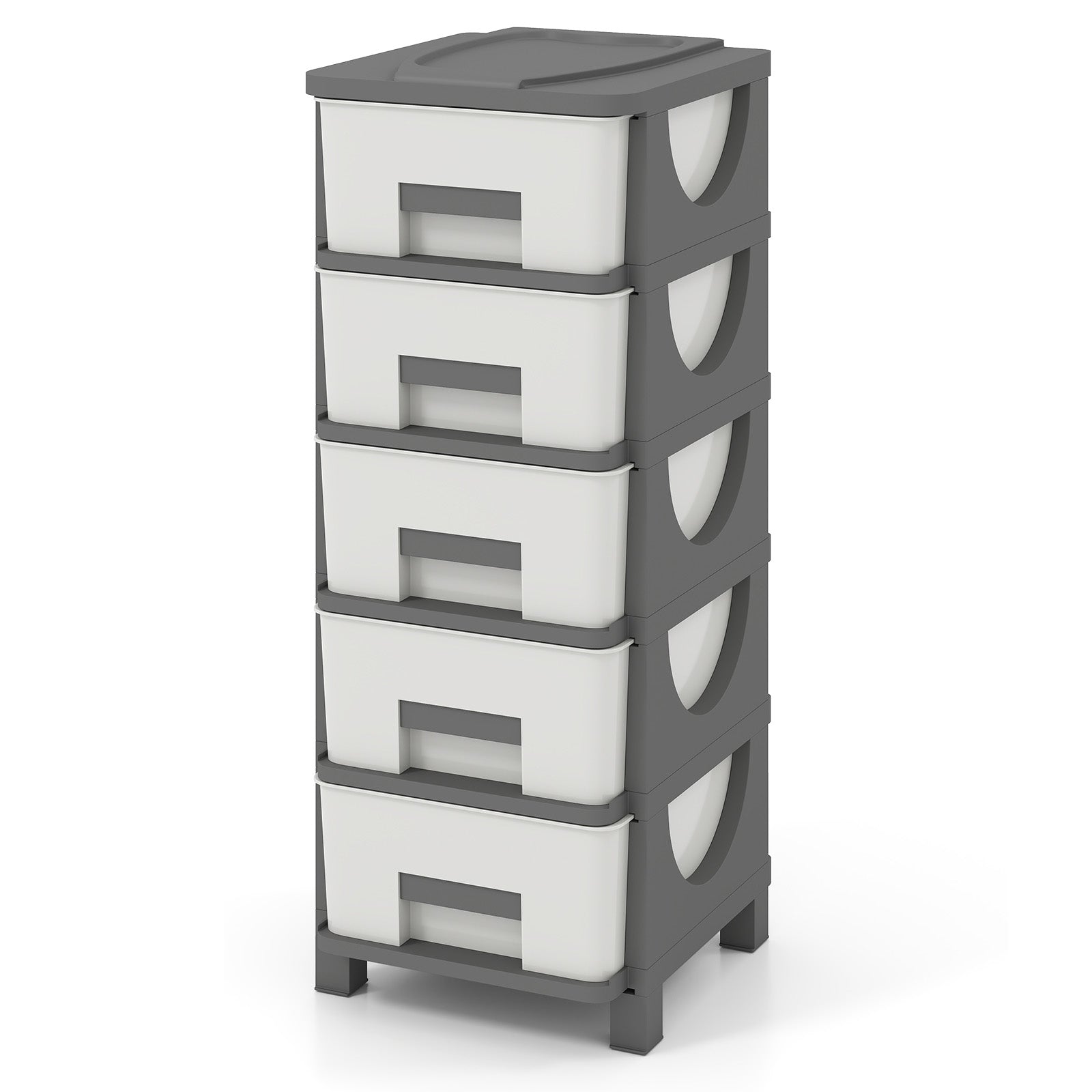 Plastic Storage Organizer with Handles and Compact Drawer Cabinet Side Table for Bedroom-Gray