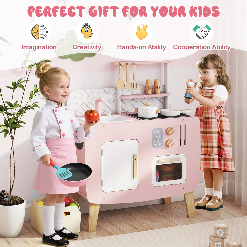 Play Kitchen for Kids Wooden Kitchen Playset with Stoves Sink Faucet and Oven