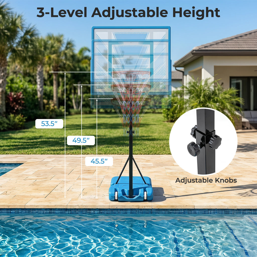 Pool Basketball Hoop with 3-Level Adjustable Height and Weighted Base