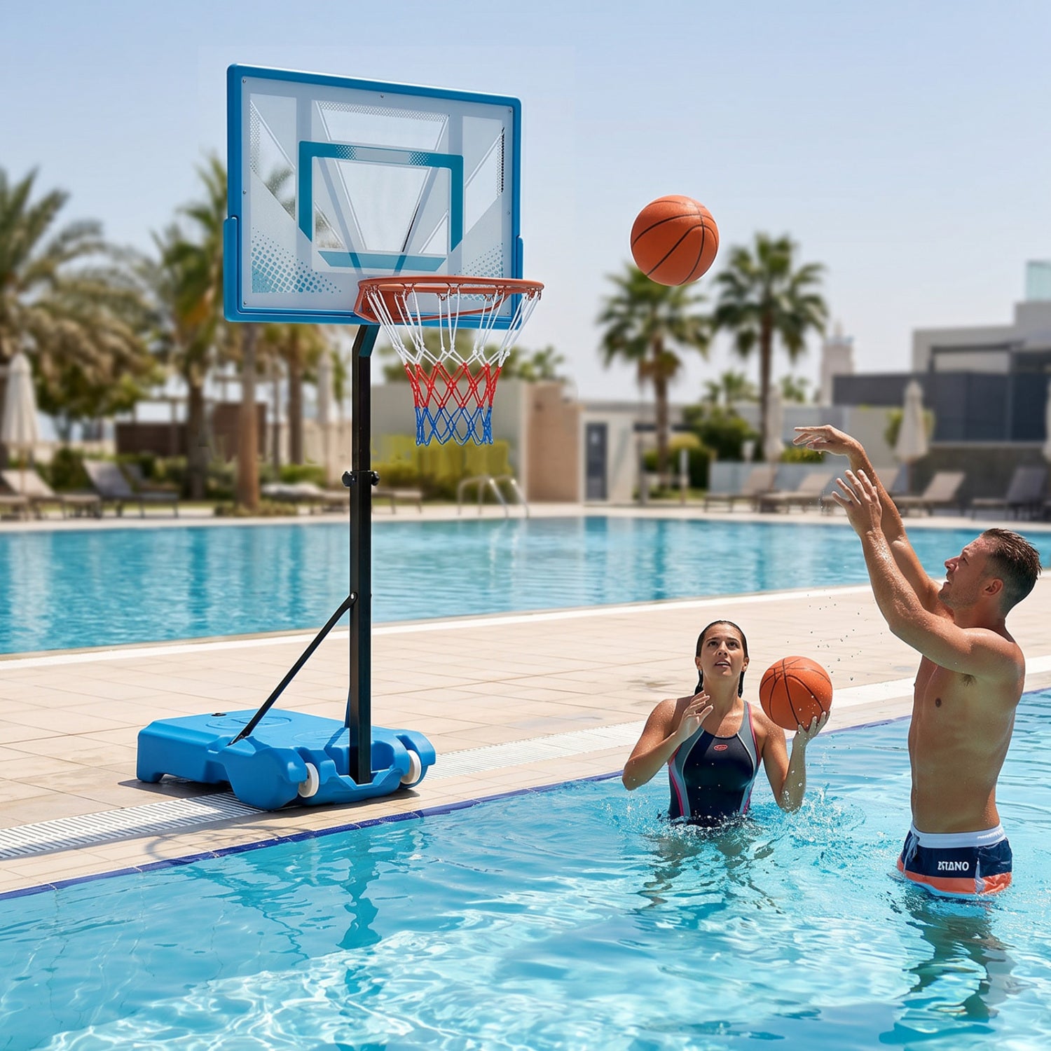 Pool Basketball Hoop with 3-Level Adjustable Height and Weighted Base