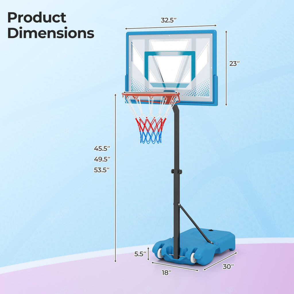 Pool Basketball Hoop with 3-Level Adjustable Height and Weighted Base