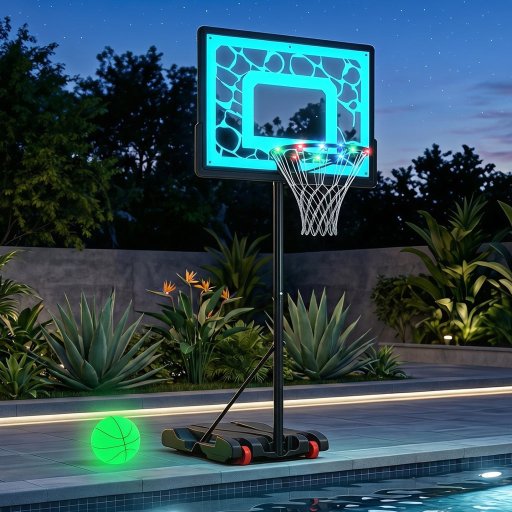 Pool Basketball Hoop with LED for Driveway Poolside Night Training