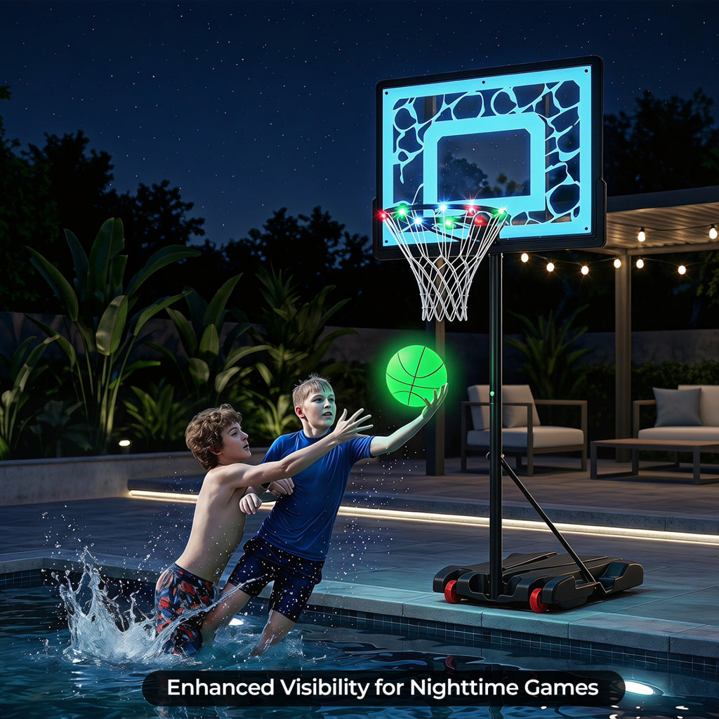 Pool Basketball Hoop with LED for Driveway Poolside Night Training